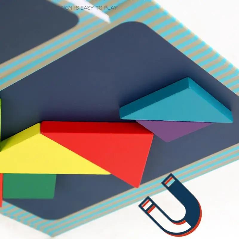 Hot Magnetic 3D Puzzle Geometric Shapes Tangram Jigsaw Board Kids Montessori Games Children Educational Wooden Toys