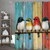 Colorful Bird Wooden Panel Shower Curtain, Bathroom Decorative Shower Curtain, Waterproof Shower Curtain with Hooks
