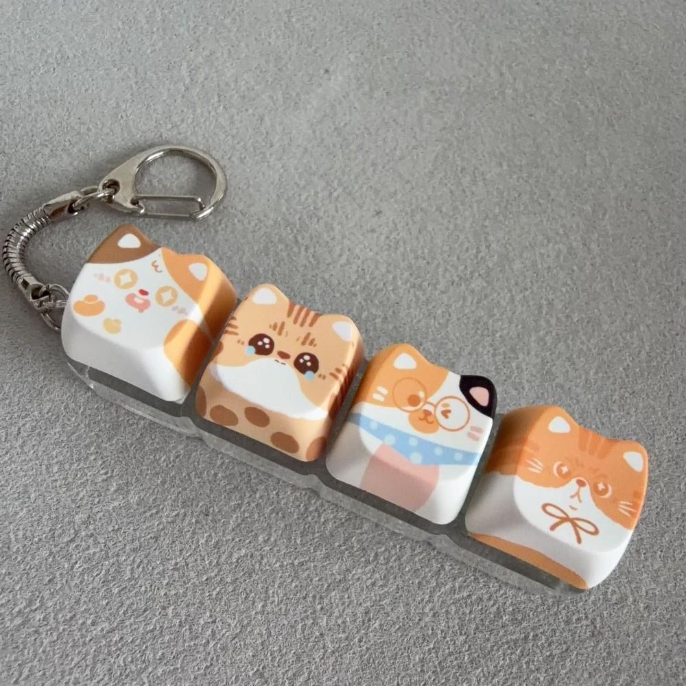 4-Tasten Katze Fidget Clicker Schlüsselanhänger Fingerkuppen-Druckknopf Tastenkappe Schlüsselanhänger Geschenke für Kätzchen-Fans