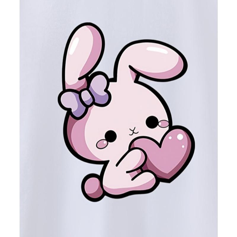 European Size Childrens Summer Short Sleeve Love Rabbit Print T-shirt