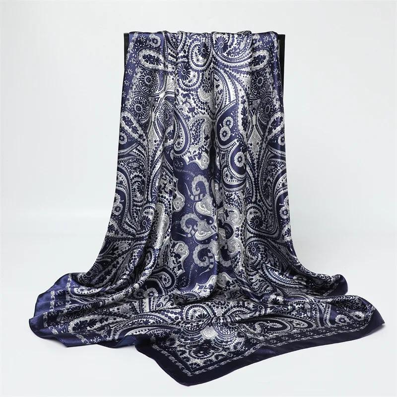 New Spring/Summer Orange Imitation Silk Neckerchief Outdoor Decoration Wraps for Women 90*90cm Cashew Print Square Scarf