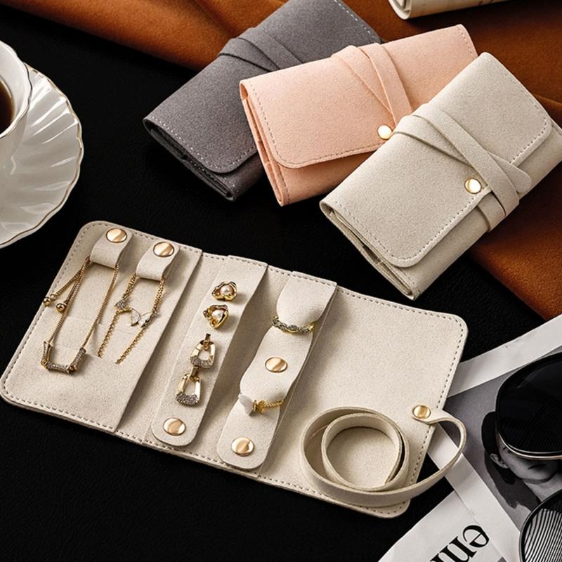 Portable Jewelry Roll Case  Leather Multi Layer   For Necklace Earring Rings Travel Packaging Organizer Earrings Bag