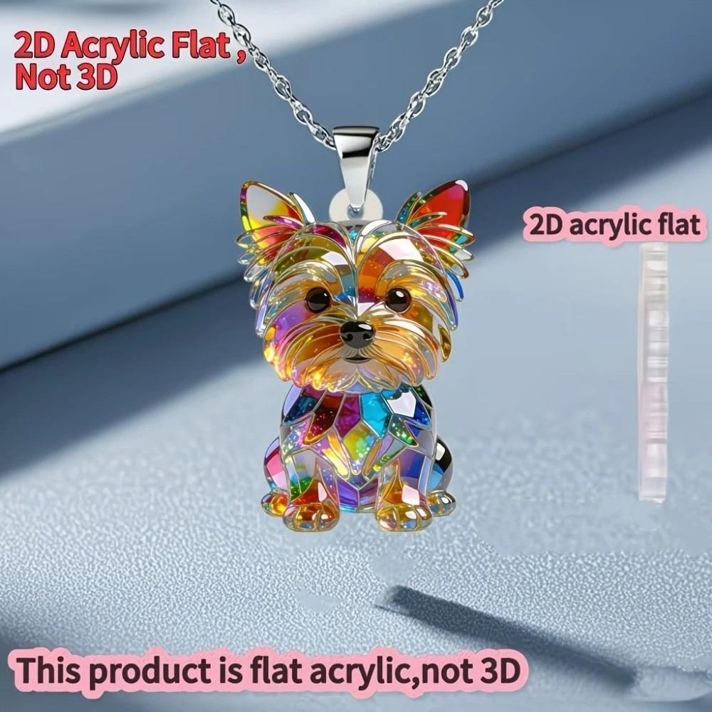 2D Flat Yorkshire Terrier Necklace Acrylic Long Sweater Chain Creative Dog Pendant Necklace Girl