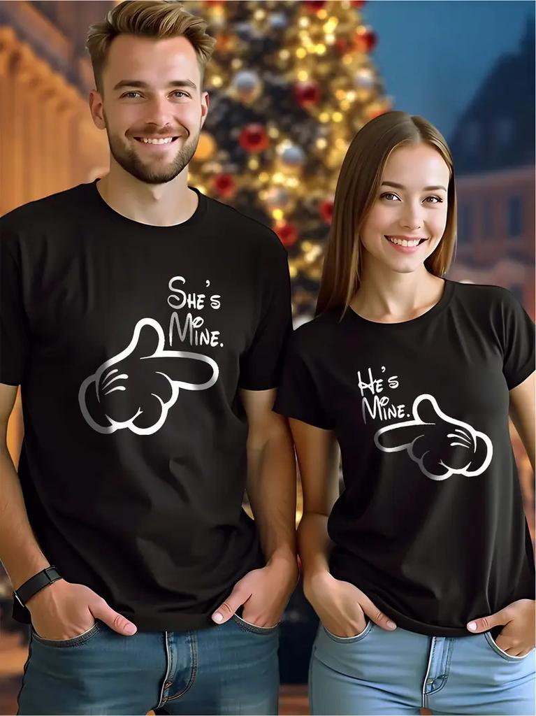 Valentine's Day Couples Matching T-Shirts Casual Short Sleeve Crew Neck T Shirt For Men Women New In Couple Elements Print Tees
