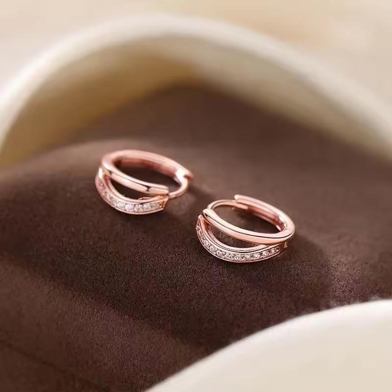 Elegant Double Layer Hollow Zircon Ear Cuffs For Women Fashionable Delicate Small Versatile Stud Earrings Jewelry