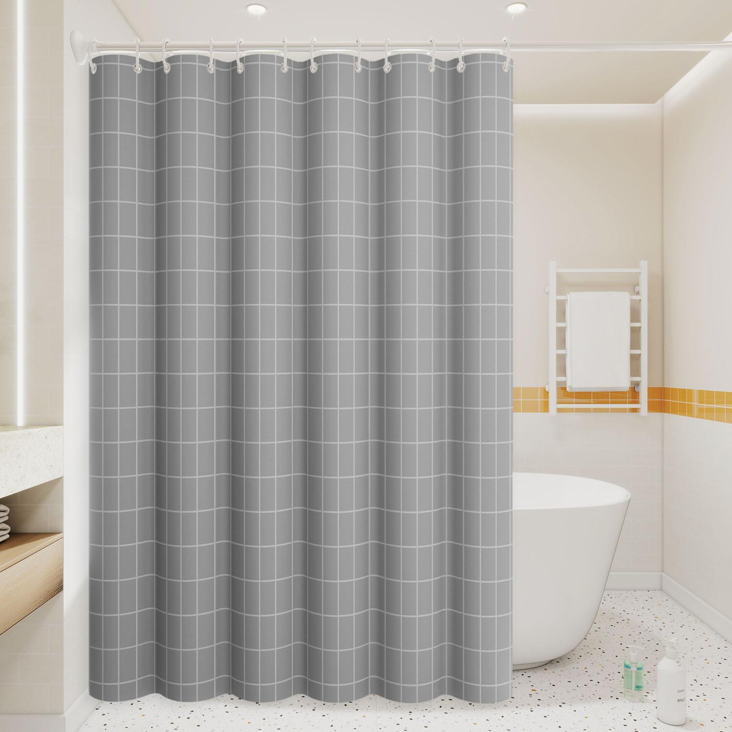 

1Pc Gray Grid Artwork Geometric Shower Curtain Waterproof Peva Modern Minimalist Bathroom Decor W60H190(CM)-1 Pcs