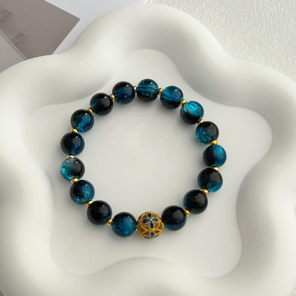 Bracelet For Women 10MM Round Handmade Glass Stone Stretch Adjustable Beaded Bracelet DIY Beading Charms Bangles Gifts For Teen Girls