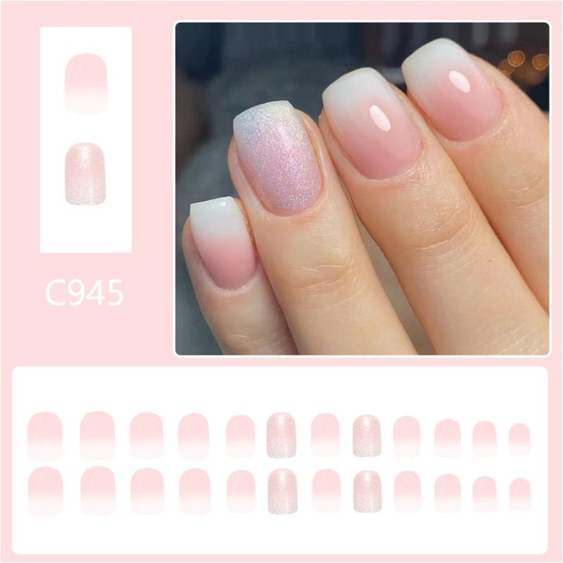 Aufdrücknagel Französische Spitze Nagel Quadratische Nagelspitzen Falschnagel Vollabdeckung Falschnagel mit Designs Künstlicher Acrylnagel