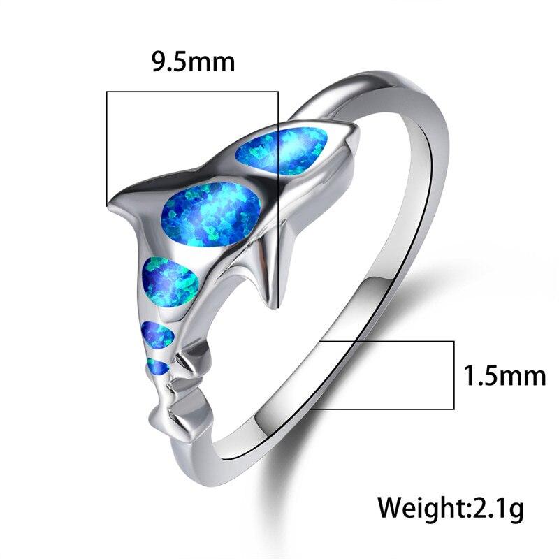 Cute Shark Blue Fire Opal Rings Bridal Wedding Occasion Jewelry Classic Vintage Stylish Fashionable  Color Animal Women Rings