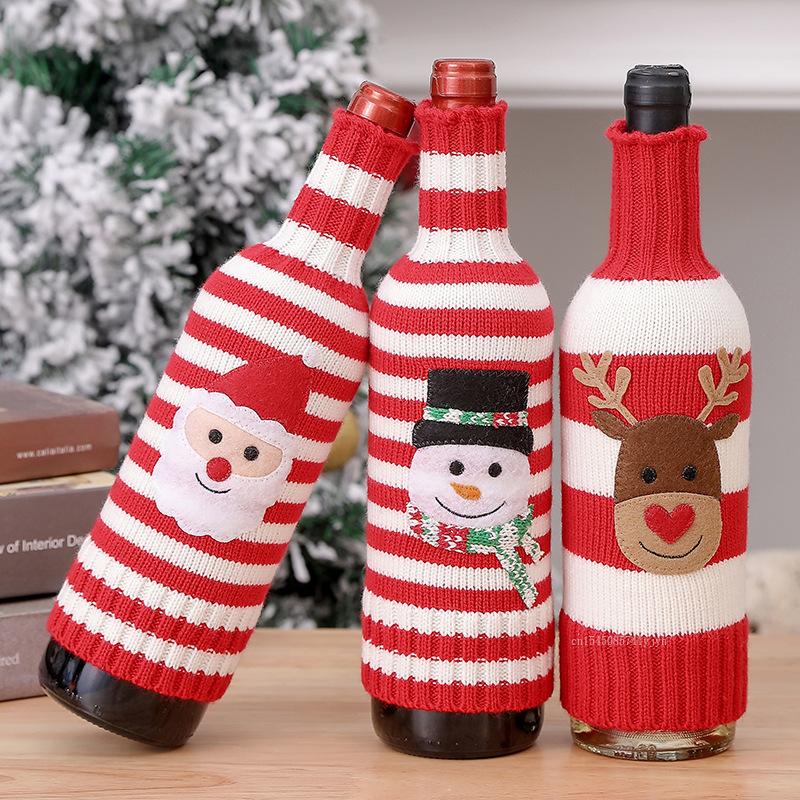 Christmas Wine Bottle Cover Set Santa Snowman Woven Wine Bottle Bags for Christmas Party Dinner Table Decorations New Year Gifts