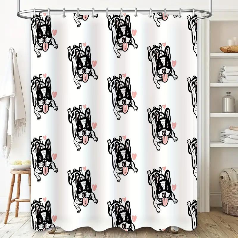 French Bulldog Shower Curtain Cute Puppy Dog Washroom Decor Bathroom Fabric Liner