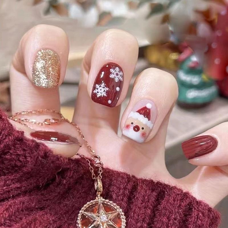 Winter Sweet Cartoon Christmas Wearing Nails Snowflake Santa Claus Nail Art Fake Nail Patch Christmas Collection