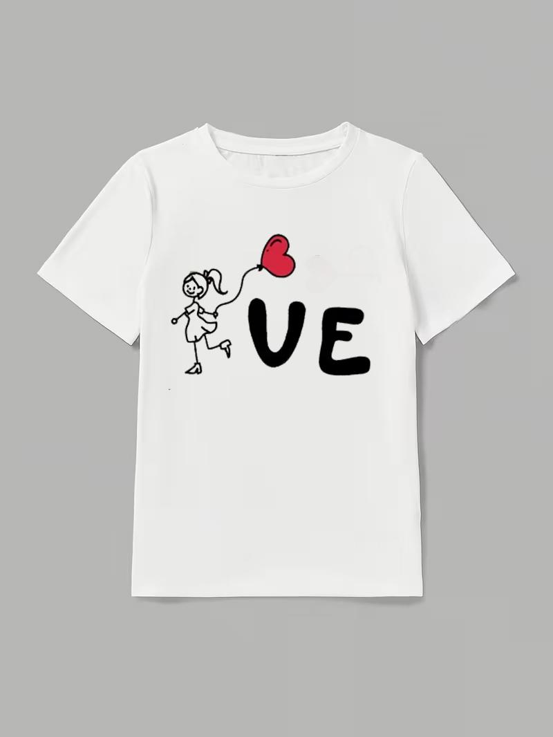 

Black and White Casual ShortSleeve TShirt with A Round Neck Featuring A Cartoon Character Design for Couples on Couples Trip 4XL
