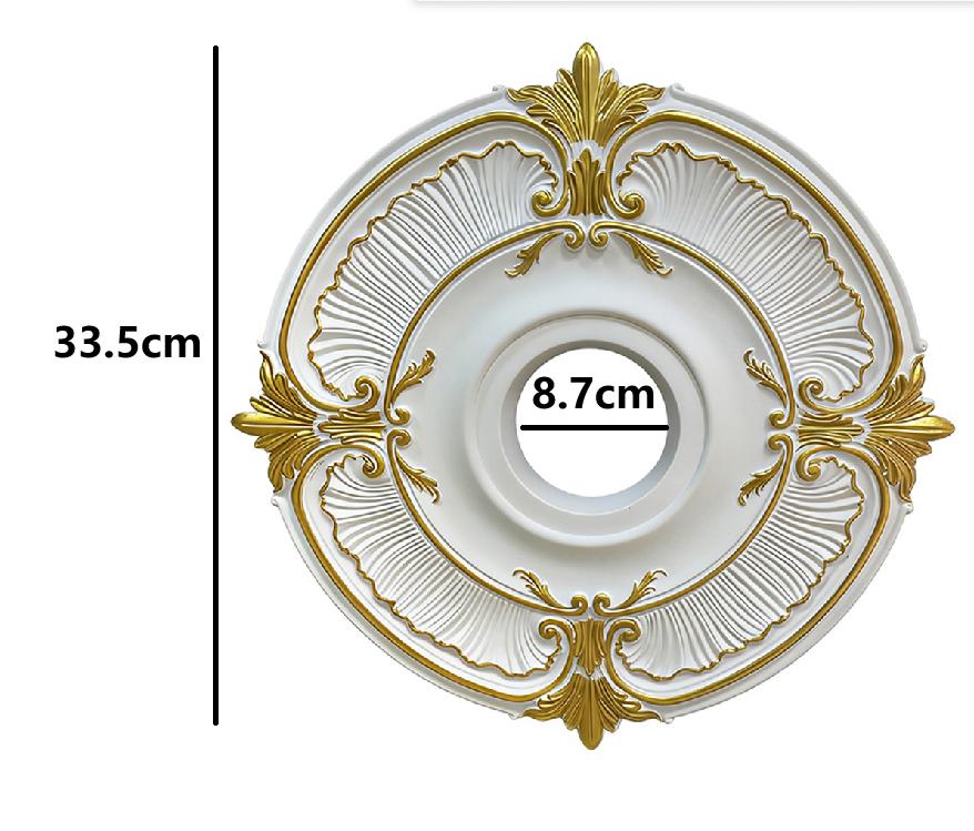 1pc PU Ceiling Medallion Decorative Ceiling Chandelier Medallion 33.5/45.5cm With Gold Accent Round Home Lighting Base