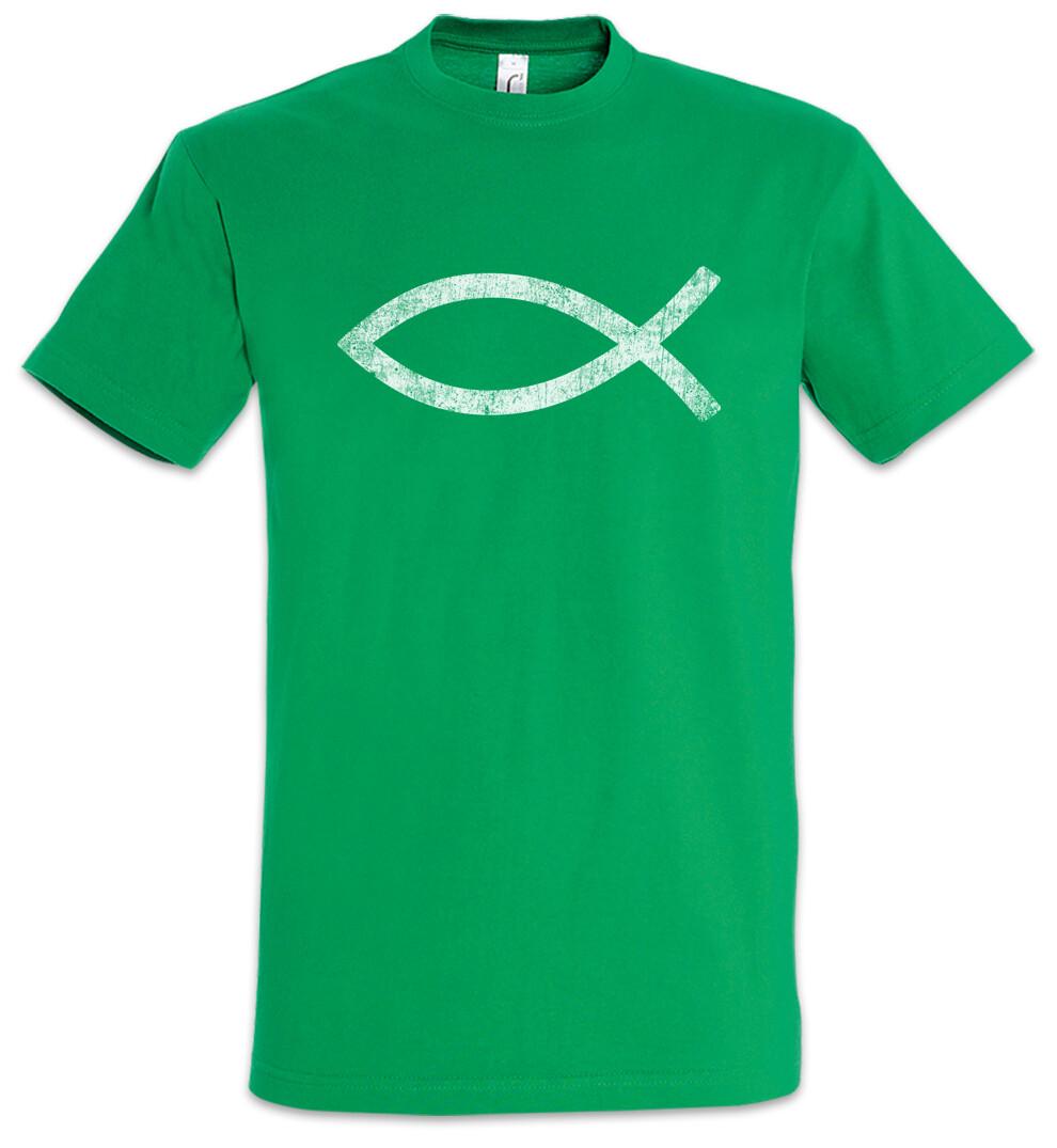 Ichtys Herren T-Shirt Fisch Christentum Zeichen Gott God Jesus Fish Christ L