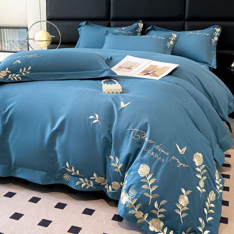 G5Z Leichter Luxus Gewaschene Baumwolle 3-teiliges Set: Hautfreundliche bestickte Bettbezug & Bettlaken