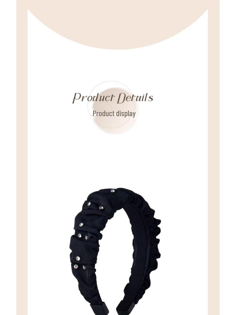 Hathaway Crystal Pleated Diamond Headband: Black Wide-Brimmed High-End Accessory for a Slimming Effect