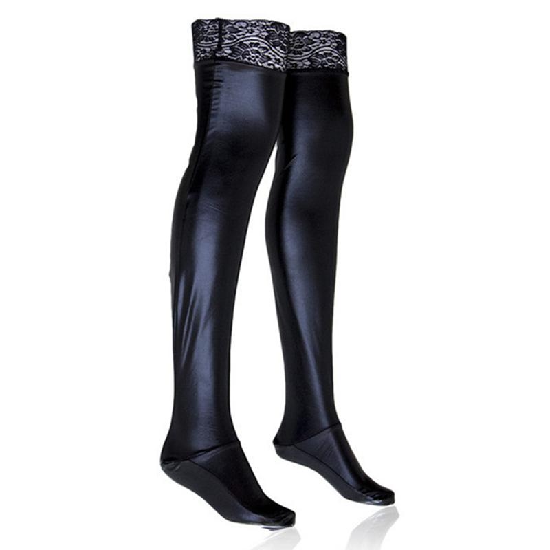 Plus Size Lace Top Silicone Hold Up Thigh High Stockings Women Sexy Faux Leather Party Medias Anime Cosplay Nightclub Lingerie