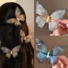 New Pearl Butterfly Hair Clips Dreamy Blue Ponytail Headdress Mesh Lace Butterfly Hairpins Hair Accessories