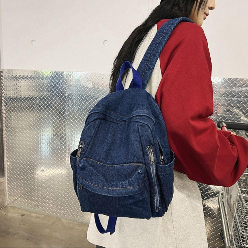 Japanese Style Denim Backpack Y2K Solid Crossbody Bag Portable Vintage Handbag Women&Men