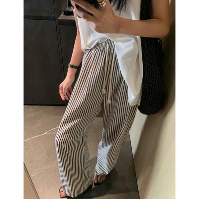 Koreańska Moda Spodnie w Paski Damskie Y2K Vintage Lata 90. Szerokie Nogawki Spodnie Oversize Retro Elastyczny Pas Codzienne Spodnie Dresowe
