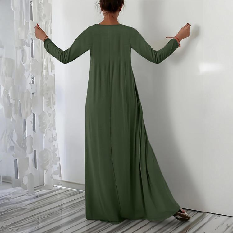 Fashionable Square Neck Long Sleeved Casual Dress Women Loose Pullover Long Dress Color