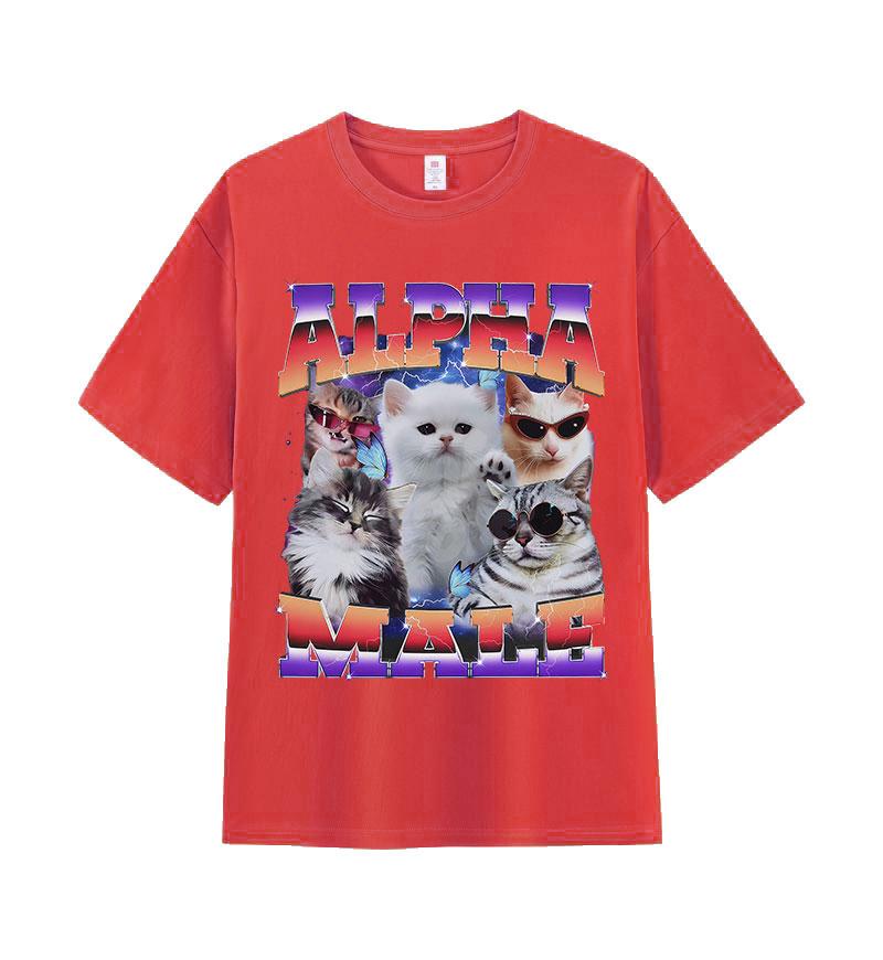 Alpha Hane Kattunge Rolig Meme Humor Grafisk T-shirt Herr Dam Vintage Överdimensionerad Bomulls-T-shirt Lös Rundhals Kortärmad T-shirts