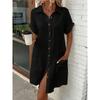Women's Shirt Dress Solid Color Short-sleeved Lapel Cotton Linen Casual Loose Dress