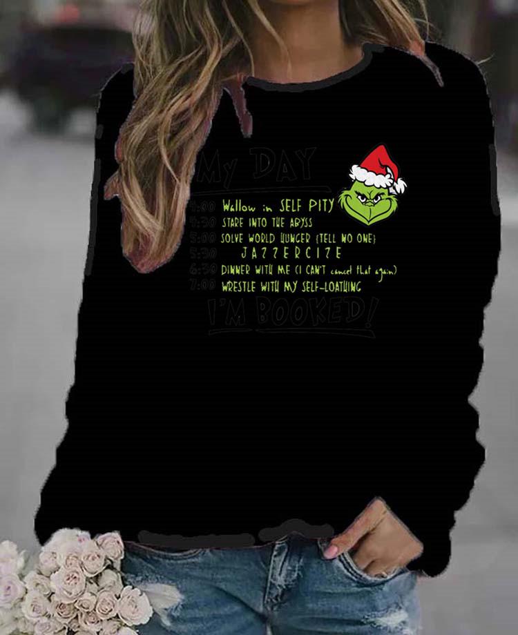 2026 Unisex Christmas Green Monster Letter Print Long Sleeve Hoodie