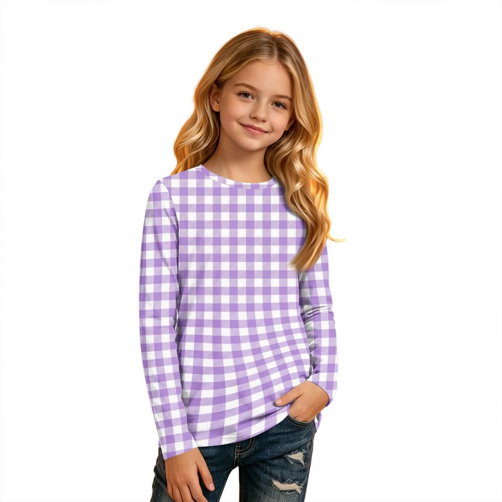 Kinder Langarm Kariertes Rundhals-T-Shirt für Lässige Tägliche Kleidung