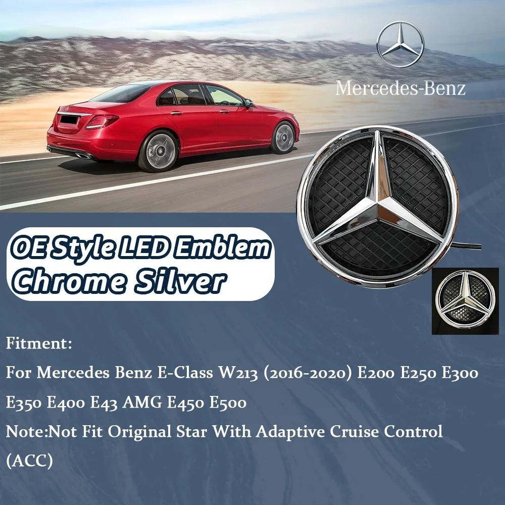 Svart kant 3D Spegel Emblemlogotyp För Mercedes Benz E-klass W213 2016-2020 Silver Bil Främre Grill Stjärna Emblemlogotyp Biltillbehör