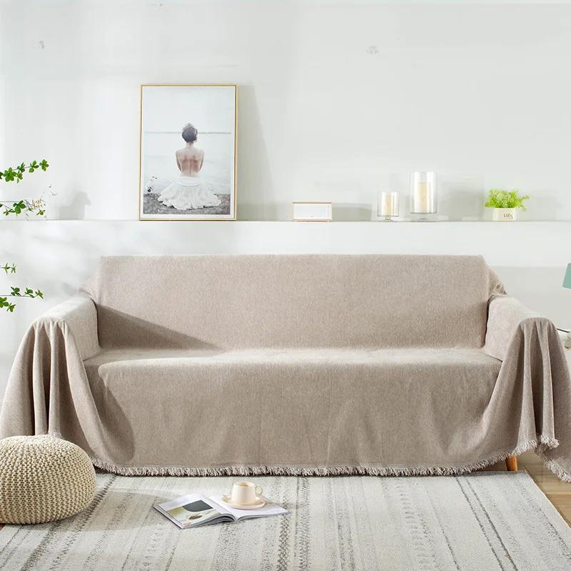 Tassel Trim Dustproof Living Room Sofa Cover, Living Room Triple Sofa Cover, Living Room Recliner Sofa Cover