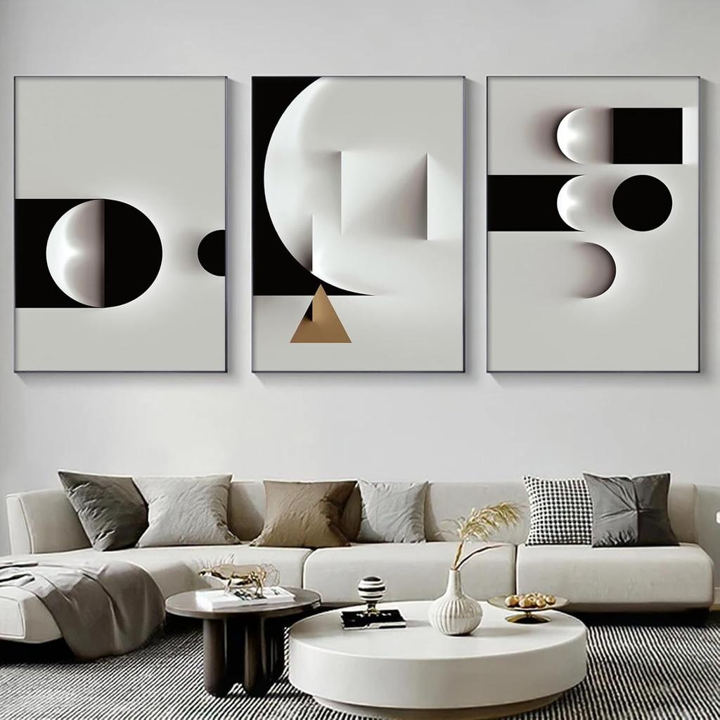 Abstract Geometric Canvas Wall Art Minimalist Black and White Geometric Poster Prints Modern Abstract Geometric Canvas Black and White Grey Abstract