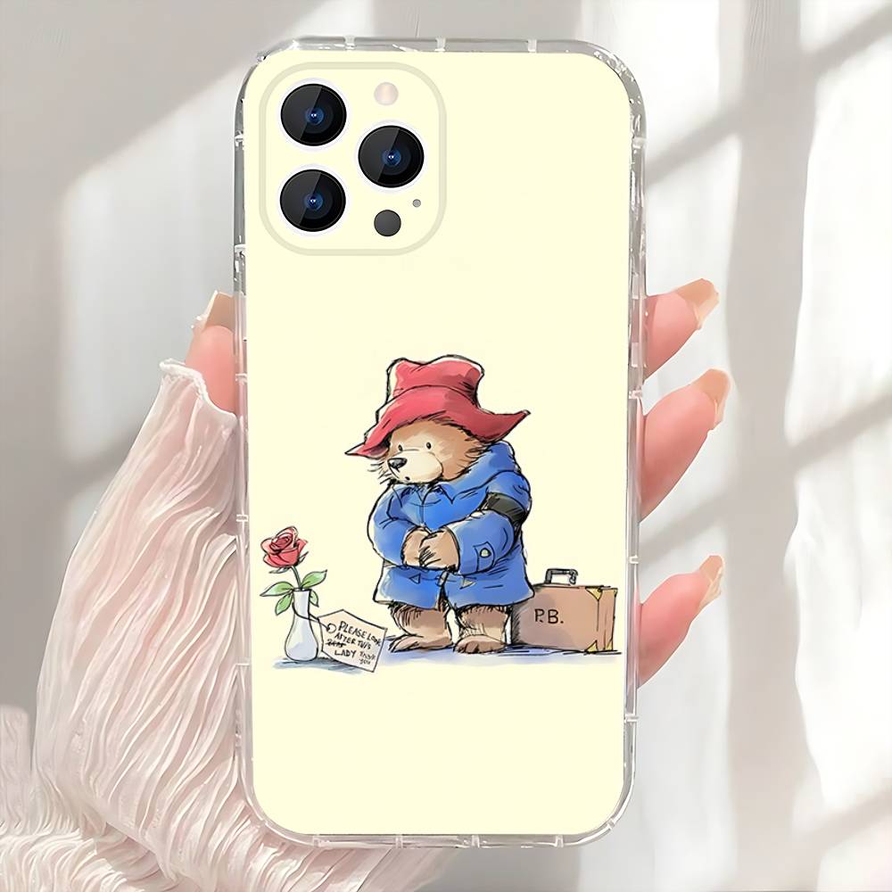 

P-Paddington Bear Cute Phone Case For iPhone 17,16,15,14,13,12,11 Pro,Max,Plus,X,XS,XR,SE4,E Mini Transparent Soft Cover iPhone13