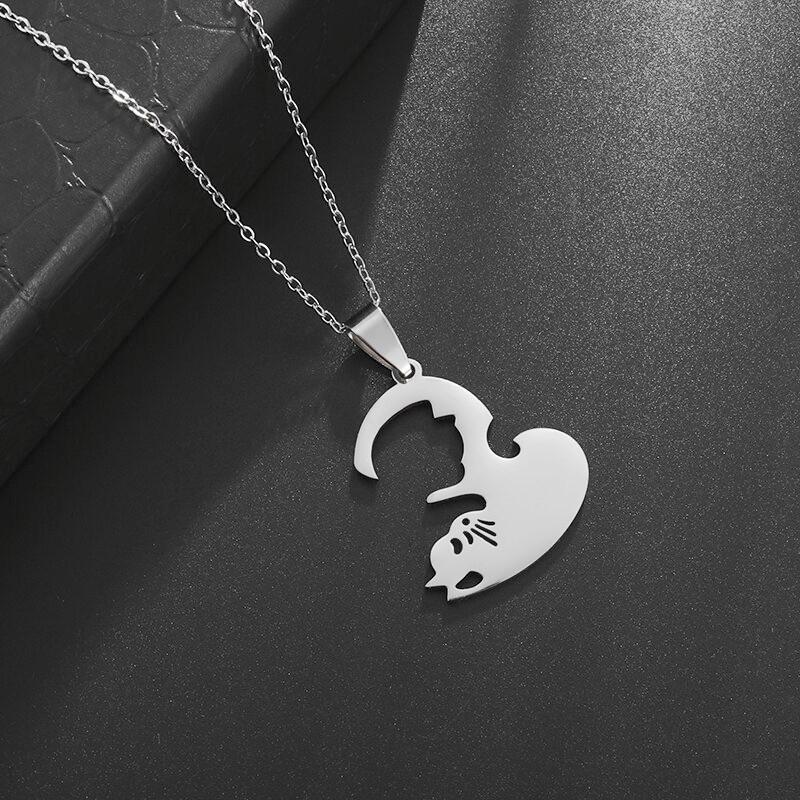 Stal nierdzewna Kształt serca Przytulanie Uroczy Zwierzę Kot Wisiorek Naszyjnik Kobiety Dziewczyny Moda Modna Biżuteria Prezent dla Pary