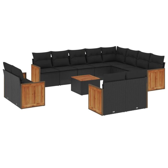 VidaXL Salon de Jardin avec Coussins 13 pcs, Canapés de Terrasse, Ensemble de Meubles de Patio, Mobilier d'Extérieur, Noir 3228197