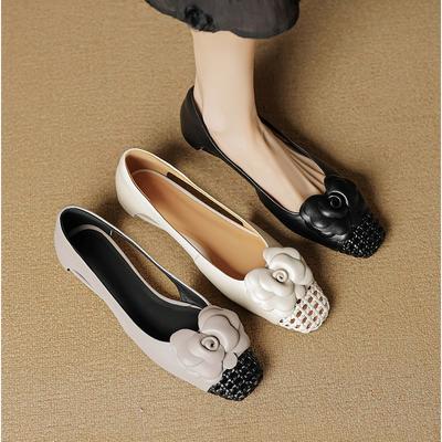 Französischer Stil Elegante Lässige Einzelne Schuhe Damen Sommer Quadratischer Kopf Sandalen Blumenmuster Hohl Atmungsaktiv Niedriger Schaft Pumps