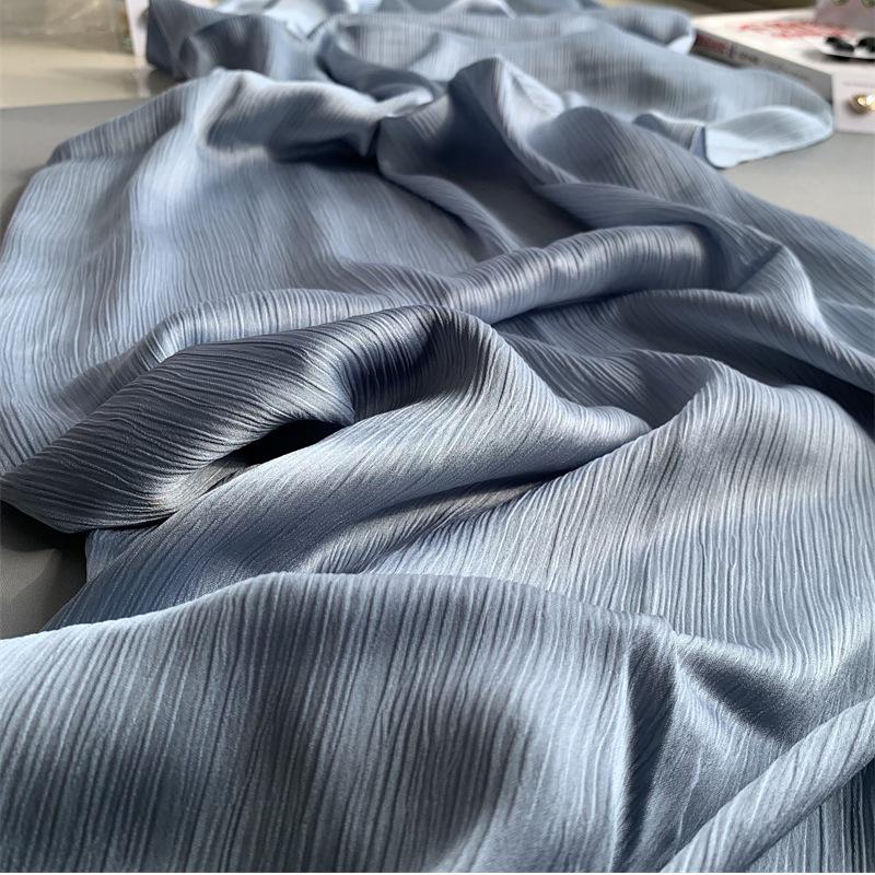 2023 Natural Wrinkled Solid Color Long Crepe Silk Scarf WJA14