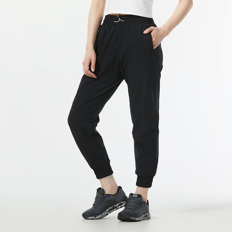 Under Armour Solid Color Nine-Point Elastic Waist Cuffed Casual Pants Women bottoms Black 1368739-001