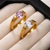 18K Gold Plated Stainless Steel Ring Set: Women's Luxury Fashion with Colored Diamond Inlays.