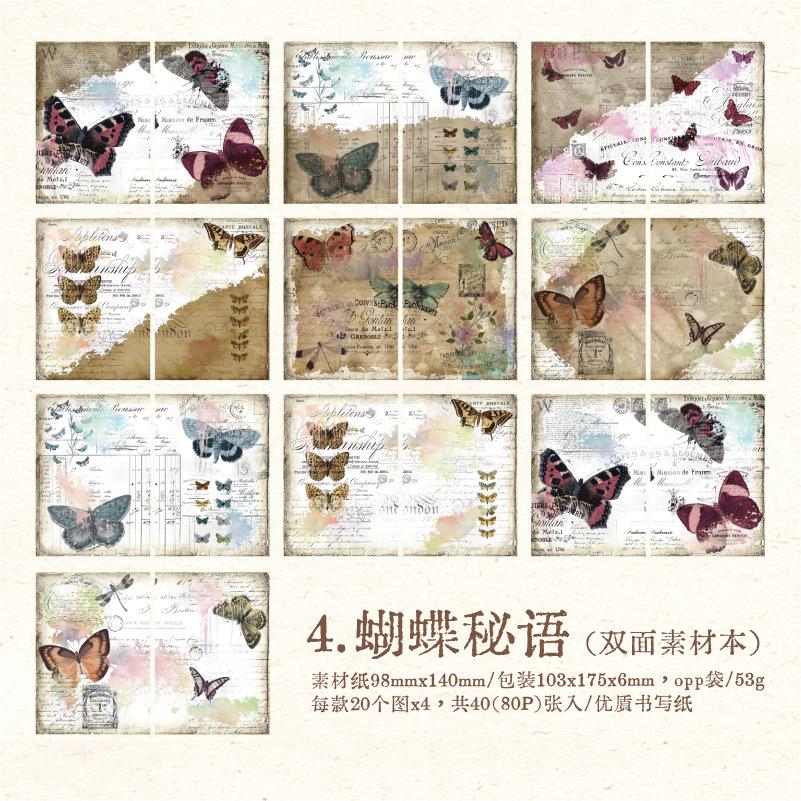 40Pcs Vintage Double-Sided Material Paper DIY Scrapbook Crafts Decorative Paper for Journal Album Diary Craft Supplies