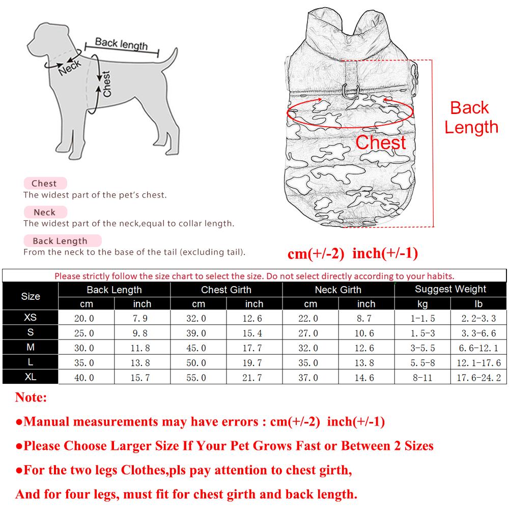 Dog Jacket Winter Warm Pet Clothes For Small Medium Dogs Cat Waterproof Puppy Padded Vest Coat With D-ring Yorkie Pug Outfits