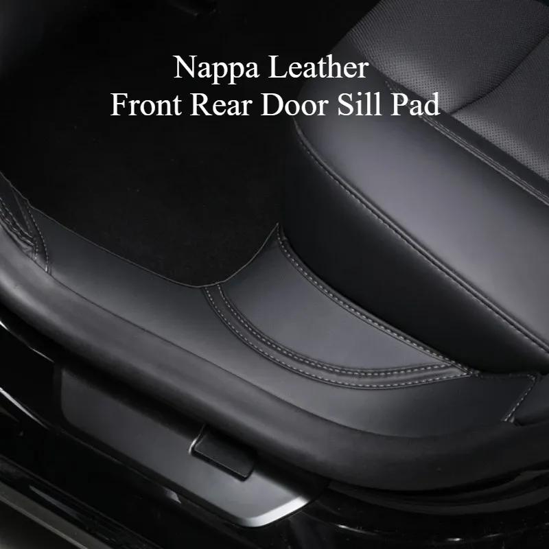 Nappa Leather for Tesla Model Y Juniper 2025 Front Rear Door Sill Pad Door Welcome Pedal Threshold Strip Protective Accessories