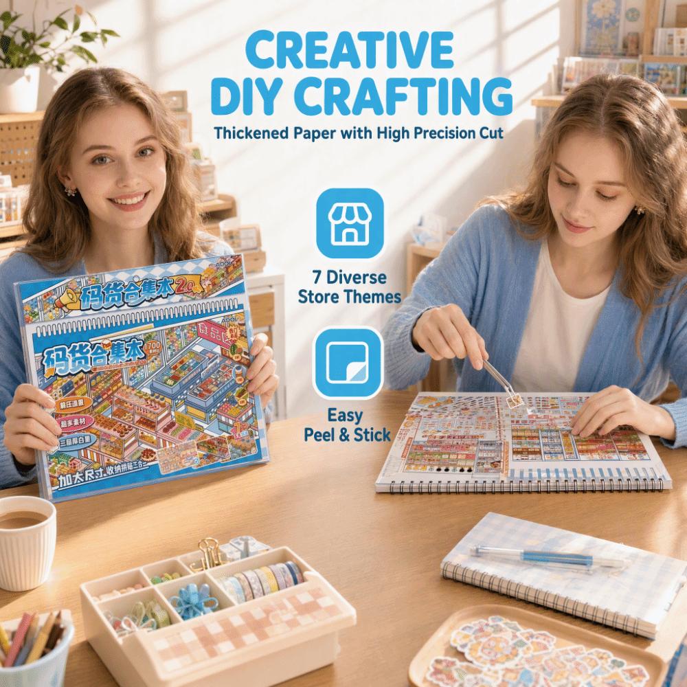 7 Scenes Miniature Scene Sticker Shop Theme Scene Sticker Book 3D Mni Cabin Stickers Gift Giving