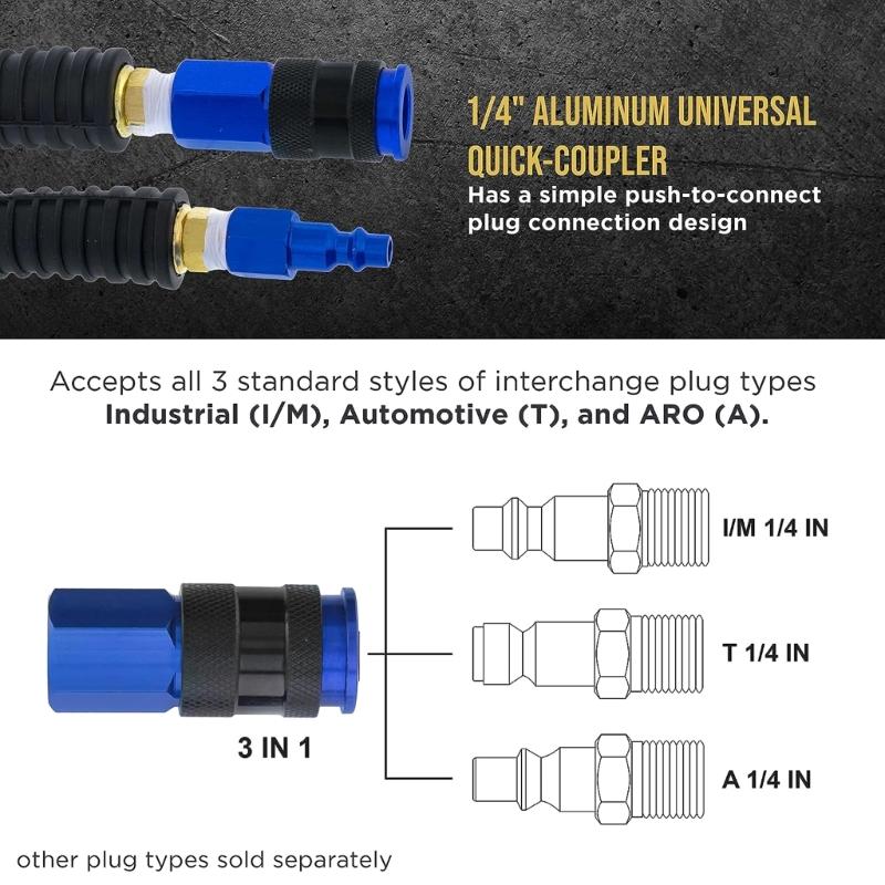 Leichter Luftkompressorschlauch 1/4" Polyurethan Rückstoßluftschlauch mit Knickschutz Flexibel und knickfest