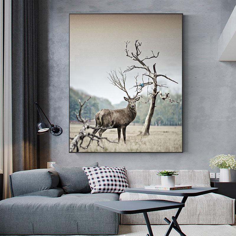 

Абстрактная картина на холсте с животными, картина с оленями, пейзаж, рога, постеры и принты для декора гостиной, украшения дома, куадрос 21*30cm No Frame