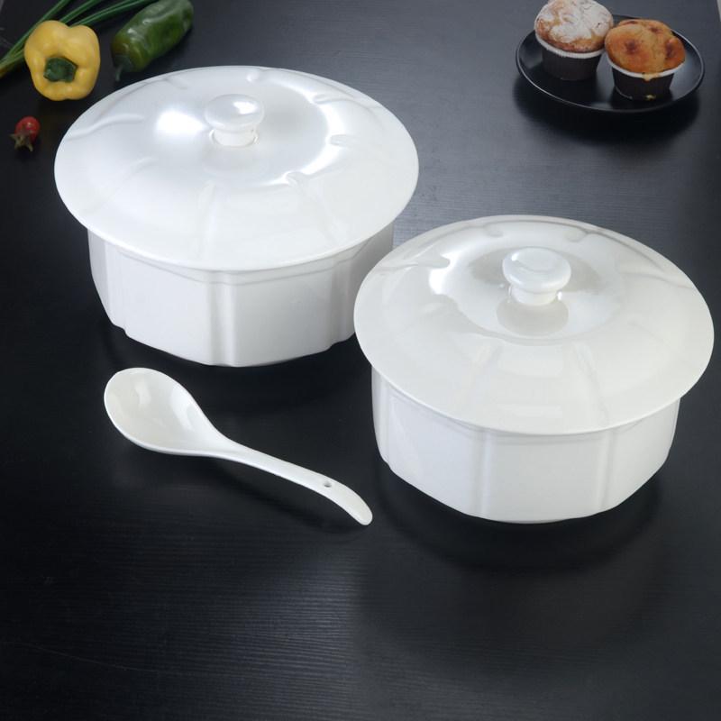 Large Ceramic White Soup Tureen with Lid - Perfect for Stewed Chicken, Double Boiling, and Rich Stews