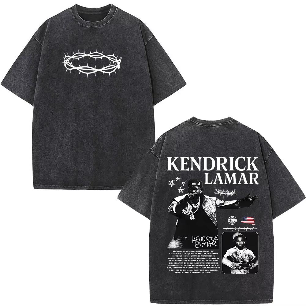Rapper Kendrick Lamar DAMN Washed Tshirt Mens Women Clothing Fashion Vintage Casual Oversized Short Sleeve T Shirts Streetwear
