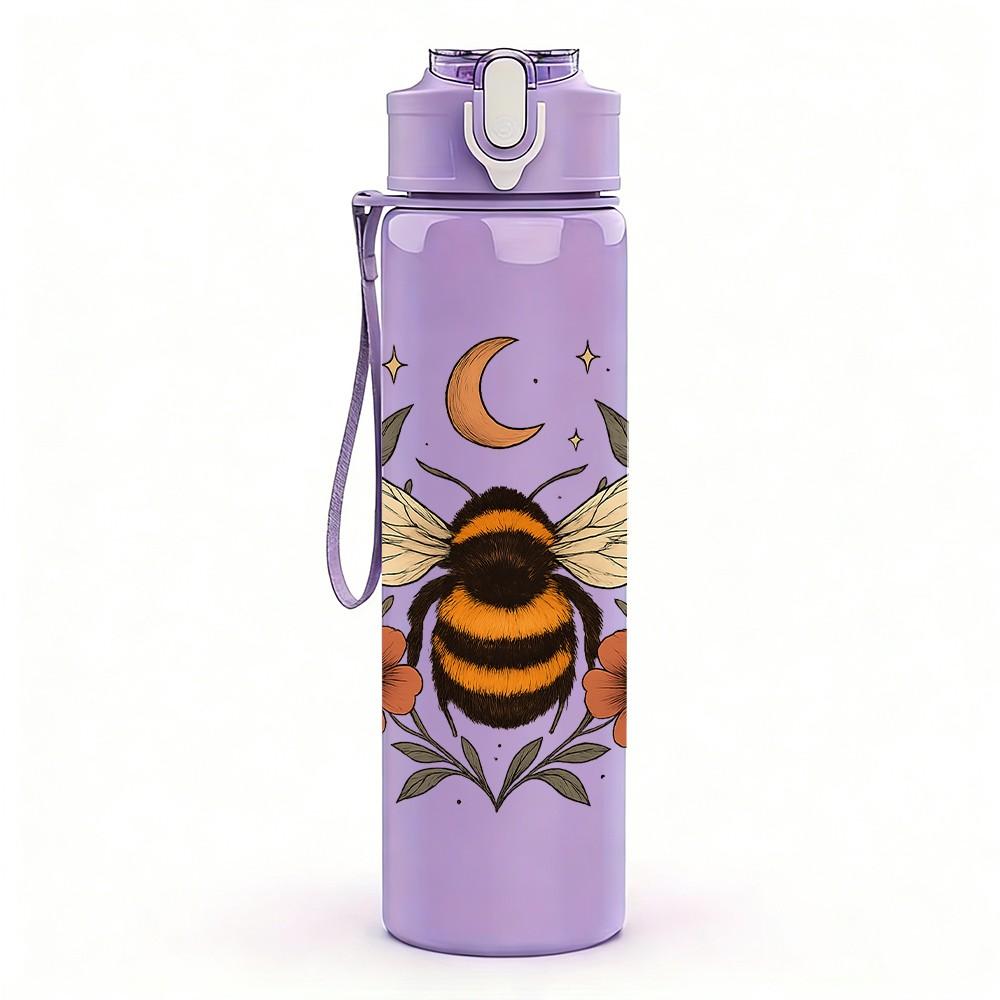 1PC Autumn Bee Floral Moon 750ml Color Plastic Sports Water Bottle Leakproof Flip Straw Lid Suitable for Sports Office Home Use