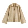 ZA Womens Faux Suede Polo Neck Long Sleeve Shirt Casual Solid Color Top